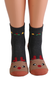 Женские теплые яркие хлопковые носки серого цвета в зимней тематике BELLS | Sokisahtel