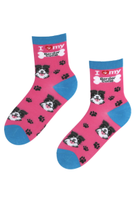 Хлопковые носки розового цвета с изображением милых собачьих мордочек и следов от лап BESTDOG | Sokisahtel