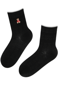 BIBI black socks with hearts and a bear | Sokisahtel