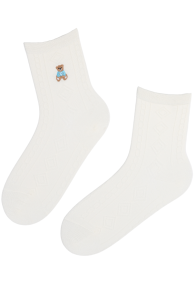BIBI white cotton socks with a bear | Sokisahtel