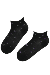 BLAIR black low-cut socks with purple flowers | Sokisahtel