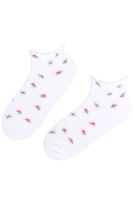 BLAIR white low-cut socks with pink flowers | Sokisahtel