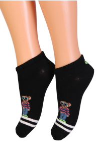 Детские хлопковые укороченные (спортивные) носки чёрного цвета с изображением стильного медвежонка BO | Sokisahtel