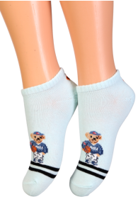 Детские хлопковые укороченные (спортивные) носки голубого цвета с изображением милого медвежонка BO | Sokisahtel