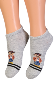 Детские хлопковые укороченные (спортивные) носки серого цвета с изображением милого медвежонка BO | Sokisahtel