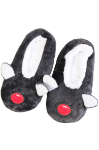 BONNY dark grey soft slippers featuring an animal face with a red nose.