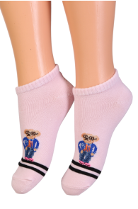 Детские хлопковые укороченные (спортивные) носки розового цвета с изображением милого медвежонка BO | Sokisahtel
