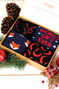 Праздничный подарочный набор из 4 пар впечатляющих красочных хлопковых носков в зимней тематике для мужчин и женщин WORST GIFT | Sokisahtel