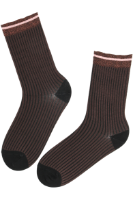 Фантазийные носки коричневого цвета с узором в полоску и блеском BRIELLE | Sokisahtel