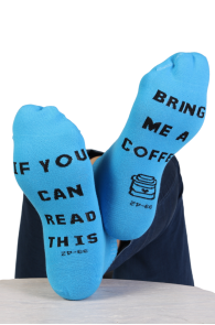 "IF YOU CAN READ THIS, BRING ME A COFFEE" blue low-cut socks | Sokisahtel