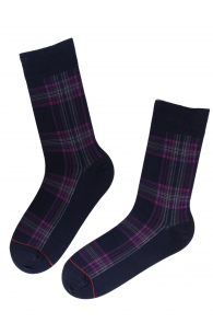 Purple-striped cotton knee-high socks