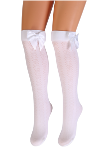 CAROLIINA white knee-highs with a bow for girls | Sokisahtel