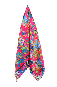 CARRARA pink shawl with colorful cats | Sokisahtel