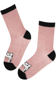 Тёплые носки розового цвета из шерсти ангоры с очаровательным котёнком CAT BOSS | Sokisahtel