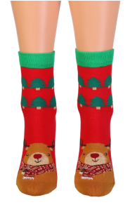 CELESTE red reindeer cotton socks for women | Sokisahtel