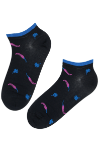 Хлопковые укороченные (спортивные) носки тёмно-синего цвета c узором из острых перцев CHILLI | Sokisahtel
