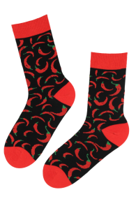 Хлопковые носки чёрного цвета с изображением ярких острых перцев чили CHILLI | Sokisahtel