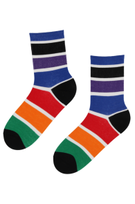 Хлопковые носки в широкую разноцветную полоску с резинкой в холодных оттенках COLOUR | Sokisahtel