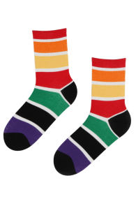 Хлопковые носки в широкую разноцветную полоску с резинкой в тёплых оттенках COLOUR | Sokisahtel