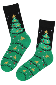 Хлопковые носки чёрного цвета с яркой новогодней ёлочкой COMETTE | Sokisahtel