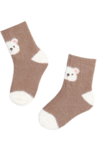Мягкие носки коричневого цвета с милыми белыми медвежатами COOL BEAR | Sokisahtel
