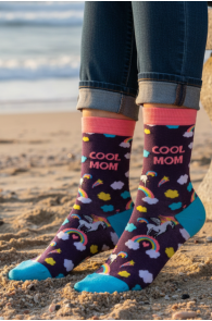 Женские хлопковые носки фиолетового цвета с единорогами ко Дню Матери COOL MOM | Sokisahtel