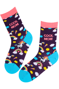 COOL MOM purple socks with unicorns | Sokisahtel