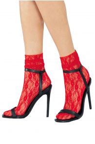 Женские тонкие фантазийные носки с кружевным узором красного цвета DALMA от Pierre Mantoux | Sokisahtel