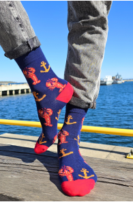 DEACON dark blue cotton socks with crabs  