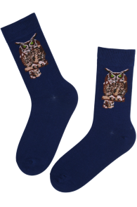 Хлопковые носки тёмно-синего цвета с совами DERRICK | Sokisahtel