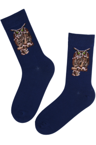 DERRICK dark blue cotton socks with owls 