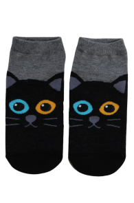 DIAMOND EYE black low-cut socks with a cat | Sokisahtel