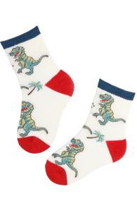 Детские хлопковые носки белого цвета со смешными динозаврами DINO | Sokisahtel