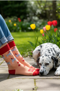 Хлопковые носки оранжевого цвета с изящными далматинцами ко Дню Матери DOG MOM | Sokisahtel