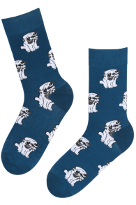 DOGGY dark blue cotton socks with white dogs 