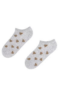 Женские укороченные (спортивные) хлопковые носки светло-серого цвета с изображением блестящих сердечек PIIA | Sokisahtel