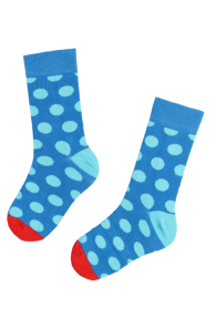 Детские хлопковые носки синего цвета с узором в голубой горошек DOTS | Sokisahtel