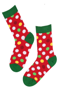 Хлопковые носки в рождественской тематике с узором в разноцветный горошек DOTS (кружочки) | Sokisahtel