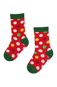 Детские хлопковые носки красного цвета с узором в разноцветный горошек DOTS (кружочки) | Sokisahtel