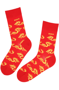 DRAGON red merino wool Dragon Year socks