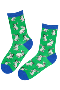 Хлопковые носки зелёного цвета с изображением очаровательных заек EASTER | Sokisahtel