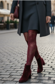 EDITH floral burgundy tights | Sokisahtel