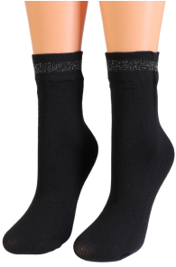 Фантазийные носки чёрного цвета с блестящим краем EEVI | Sokisahtel