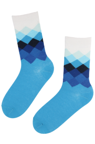 ELIAS blue diamond pattern cotton socks for men | Sokisahtel