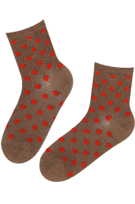 Хлопковые носки коричневого цвета в красную крапинку с блеском ELMI | Sokisahtel