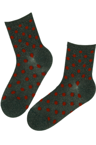 ELMI green glittery socks with brown dots | Sokisahtel
