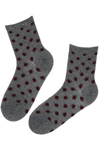 Хлопковые носки серебристого цвета в бордовую крапинку с блеском ELMI | Sokisahtel