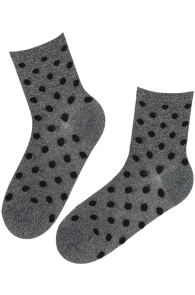 Хлопковые носки серебристого цвета в чёрную крапинку с блеском ELMI | Sokisahtel