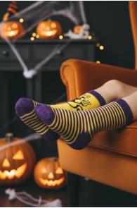 ELVIRA meriinovillased musta kassi ja triipudega Halloweeni sokid lastele | Sokisahtel