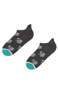 Хлопковые укороченные (спортивные) носки серого цвета с изображением графической панды BAMBOO | Sokisahtel